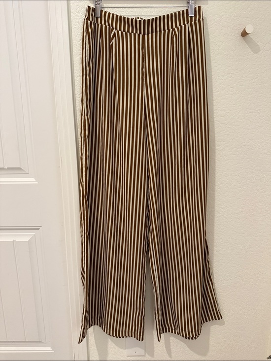 Mustard Seed Pants - Mustard Seed - Brown & Cream Vertical Stripe Wide-Leg Pants